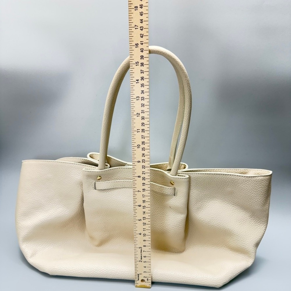 Isadora Italian Made Oversized Cream Pebbled Leather Tote Bag Summer Statement - Picture 13 of 16